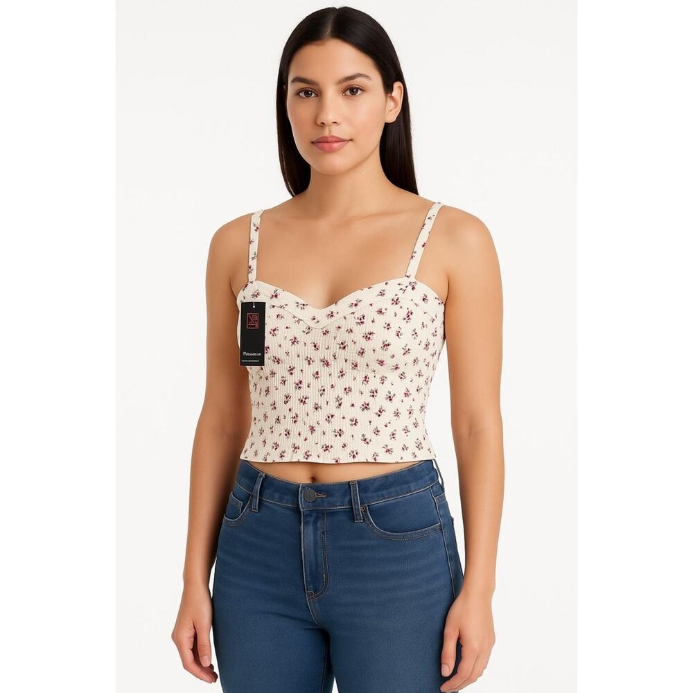 NWT No Boundaries Floral Print Spaghetti‎ Straps Sweetheart Neckline Crop Top XL